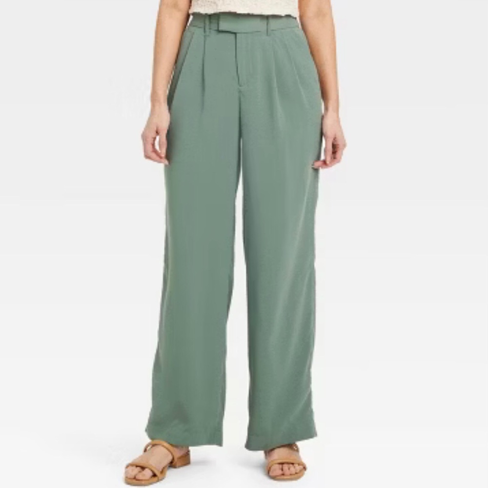 A New Day High Rise Wide Leg Pleated Pants in Grassy Glen Size 8 NEW